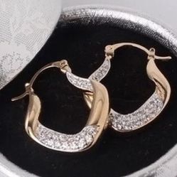 18k GOLD PLATED CRYSTAL HOOP DANGLE EARRINGS
