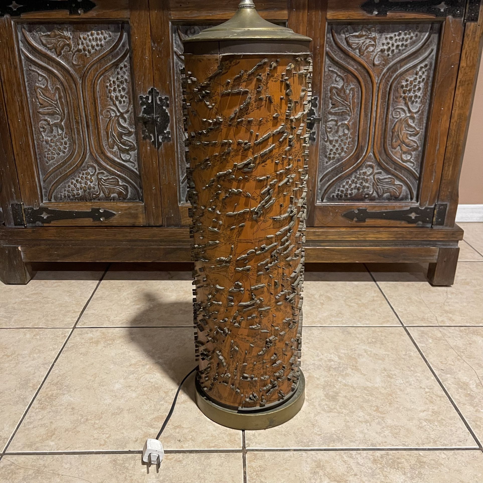 Antique Wooden Printing Roll Table Lamp MCM