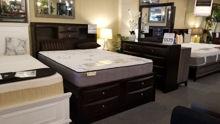 BRAND NEW DARK CHERRY QUEEN CAPTAIN BEDFRAME WITH DRAWERS