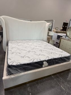 King bed frame with mattress pillow top