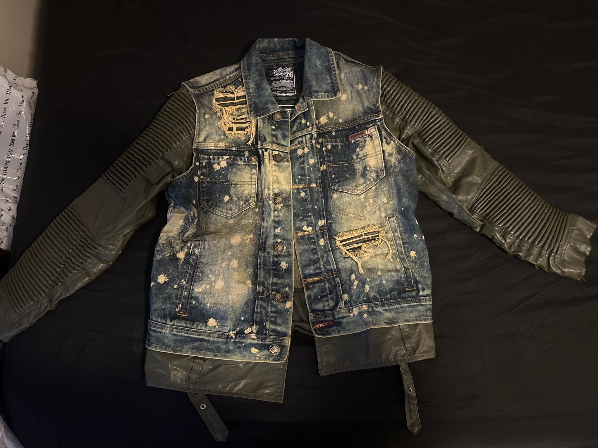 Name Your Price! Jean Jacket W/ Forest Green sleeves