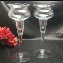 Vintage Princess House Clear Glass Ruffle Scallop Edge Votive Candle Holders Set Of 2