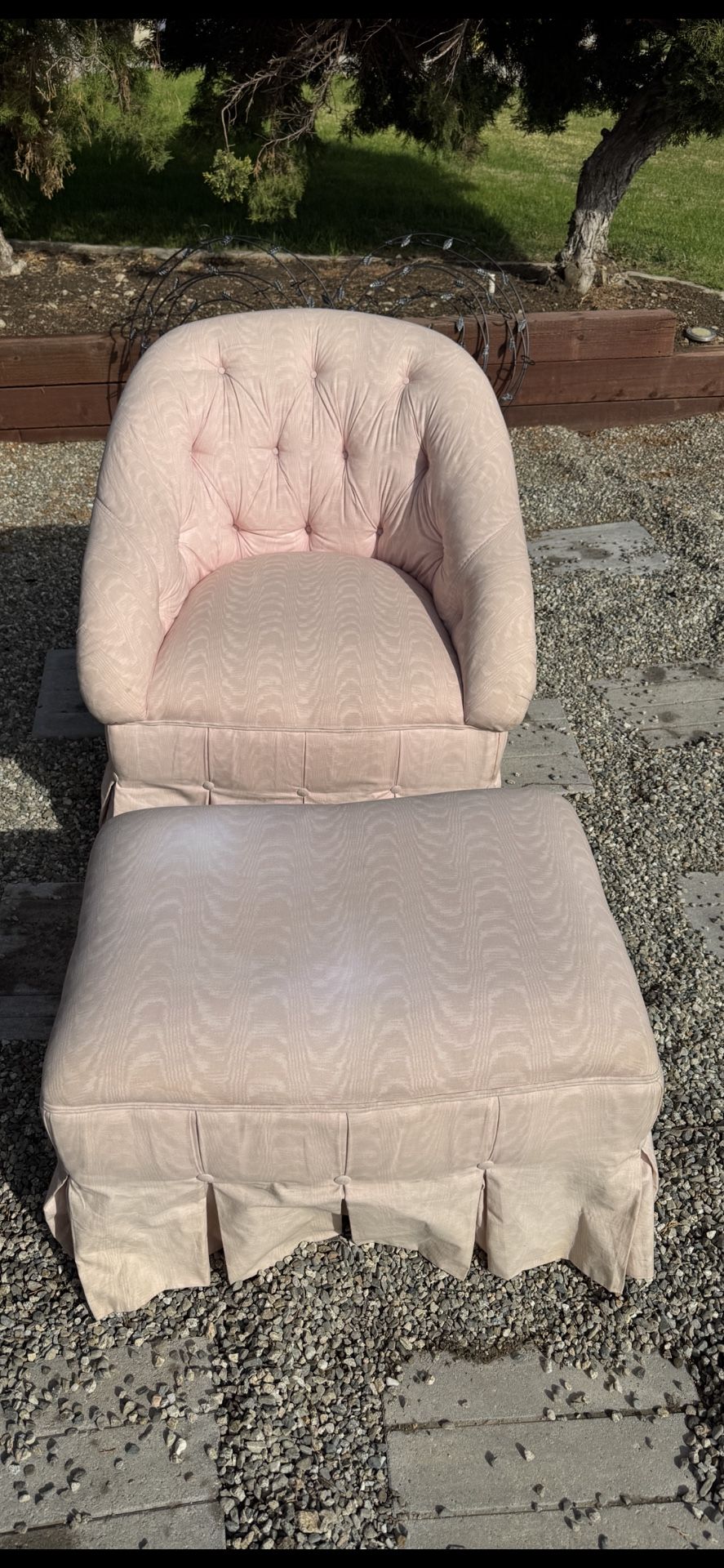 Vintage Pink Chair And Ottoman