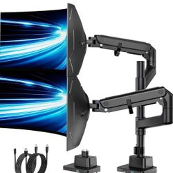 monTEK 17-57 Inch Dual Ultrawide Monitor Arm for Up to 59.4lbs Screen, Aluminum Heavy-Duty Gas Spring Vertical Stackable Curved Screen Adjustable