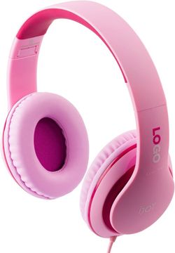 Joy logo kids safe over ear headphones in pink