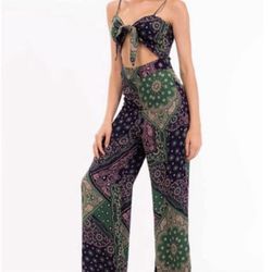 BANDANA JUMPSUIT CUTOUT WAIST HIDDEN ZIPPER