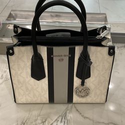 Michael Kors Satchel Tote Bag with Logo Stripe Design