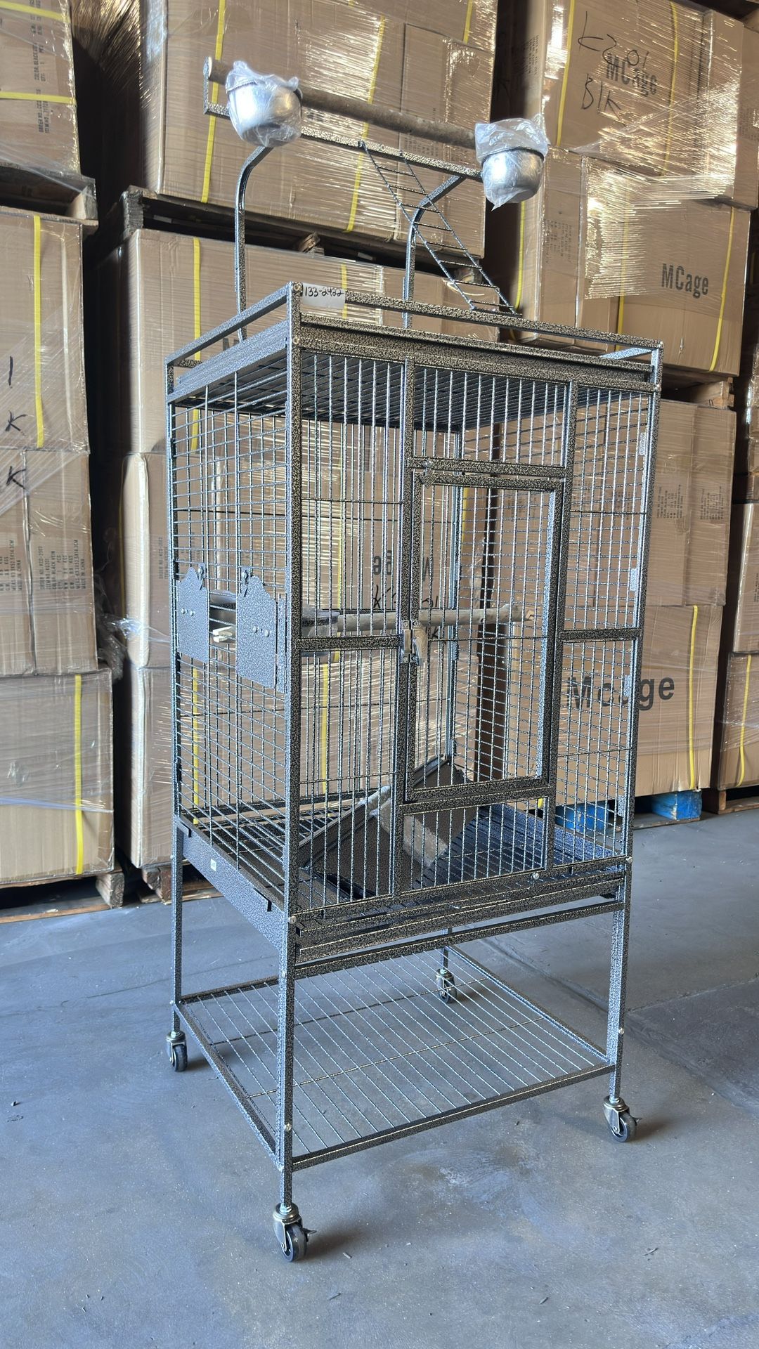 Large Elegant Perch Stand Play Top Walk Ladder Parrot Bird Metal Home Cage On Wheels