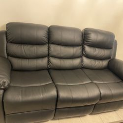 Black Leather Couch Set 