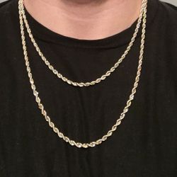 Gold Chain Rope Chain Necklace 20in 4mm And 24in 4mm Necklace Bundle Set 