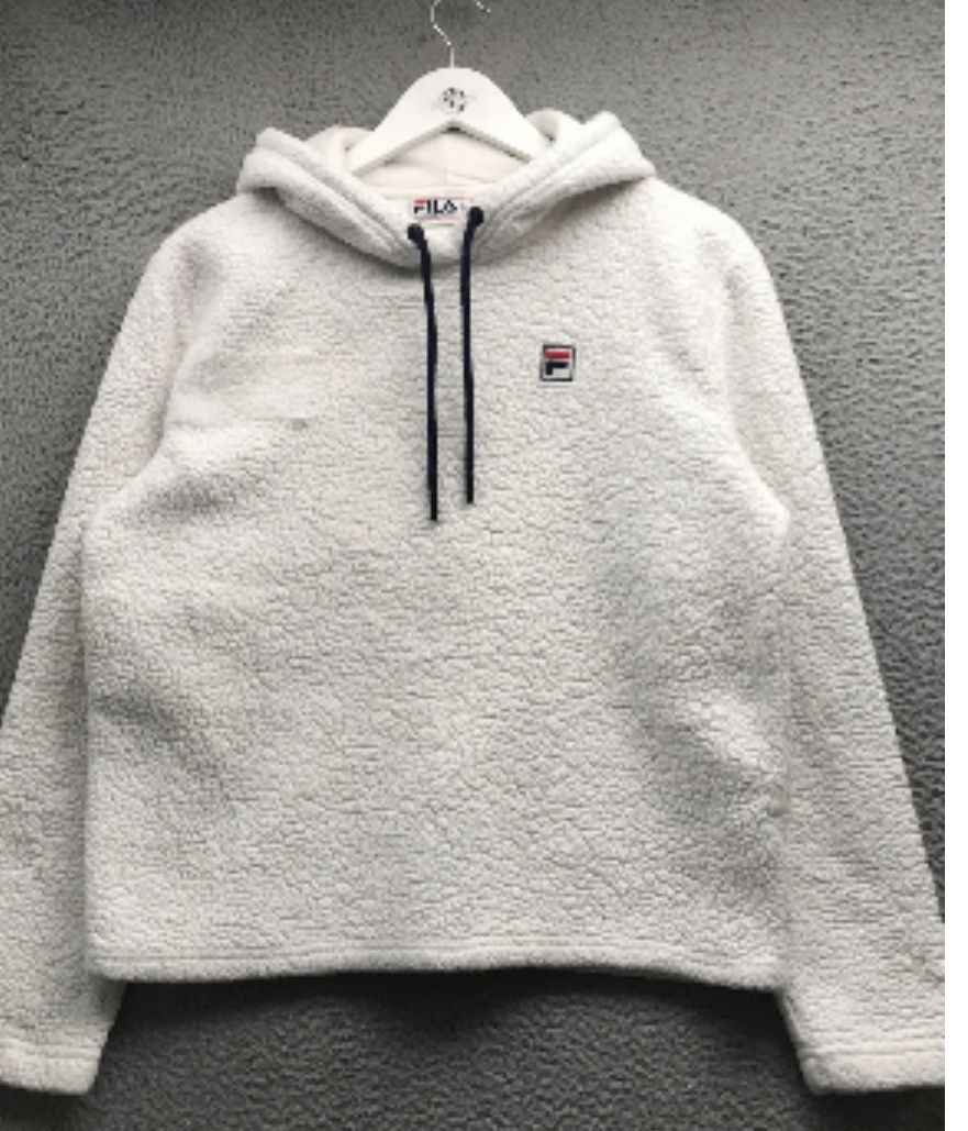 Fila Sherpa Fleece Sweatshirt Hoodie Womens Large M Long Sleeve Logo White