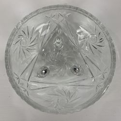 Circular Flower Carved Glass Serving Bowl