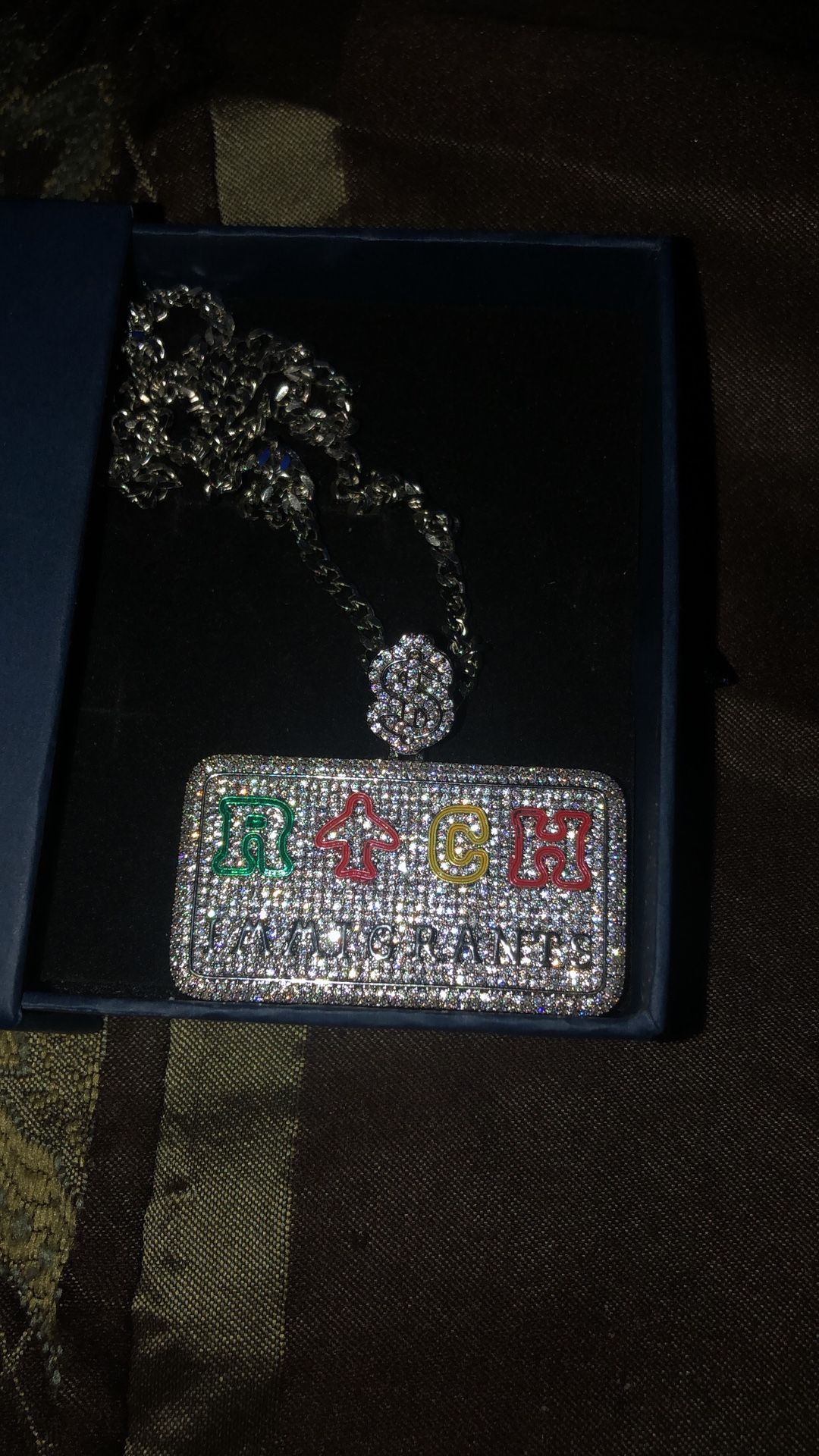 14K Plated Rich Immigrants Moissanite Pendant