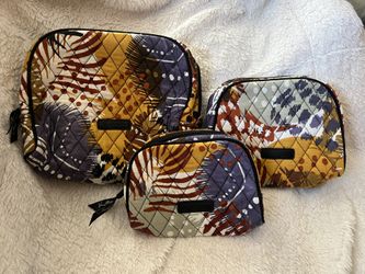 Vera Bradley SET Painted Feathers Quilted of cosmetic case storage travel makeup