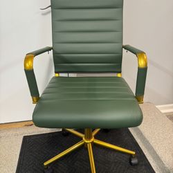 Brand New Green/Gold Vegan Leather Height Adjustable Reclining Tall Back Office Chair