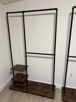 2 Industrial Pipe Clothing Rack with Wood Shelves