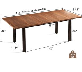 Extension dining table, metal and walnut finish