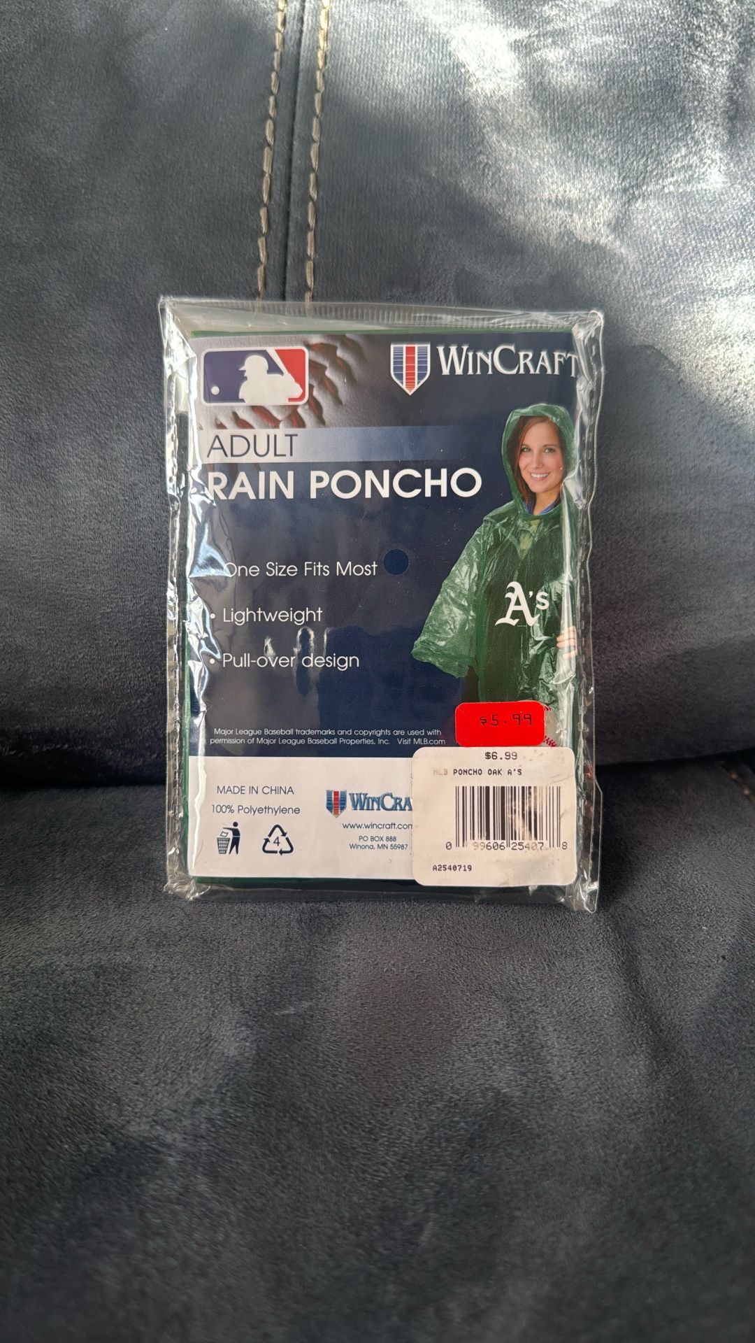 New In Package Adult Athletics Baseball Plastic Rain Poncho