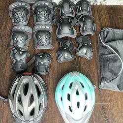 Adult - Pair Of Bike Helmets, Knee, Elbow Pads with Wrist Guards