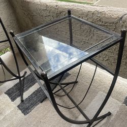 Set of 2 Metal & Glass Side Tables – Modern Patio / Accent Tables