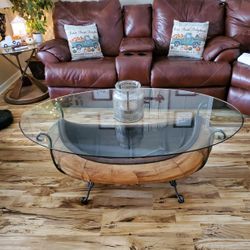 One Of A Kind Canoe Glass Top Coffee Table With End Table Set