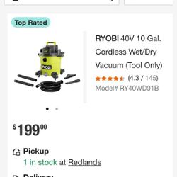 40v Ryobi Shop Vacuum TOOL Only, New, Financing Available 