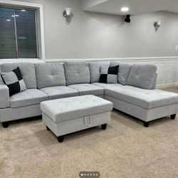 Gray Sectional Sofa with Storage Ottoman