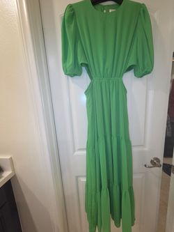 Green Puff Sleeve Tiered Maxi Dress