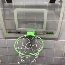 pro mini basketball hoop over door with shatterproof backboard.
