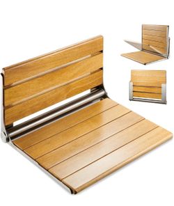 20" Folding Teak Shower Seat Wall Mounted- Shower Bench for Inside Shower, ADA Compliant Teak Shower Seat Wall Mounted Bench Bathroom Stool, Folding B