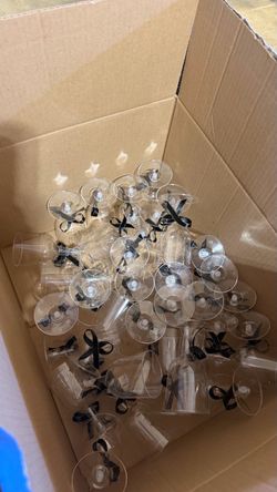Bulk Lot Clear Plastic Champagne Flutes with Black Ribbon