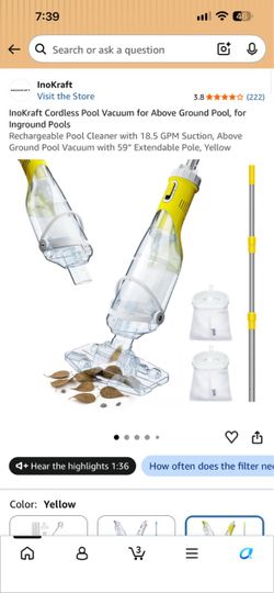 InoKraft Cordless Pool Vacuum for Above Ground Pool, for Inground Pools