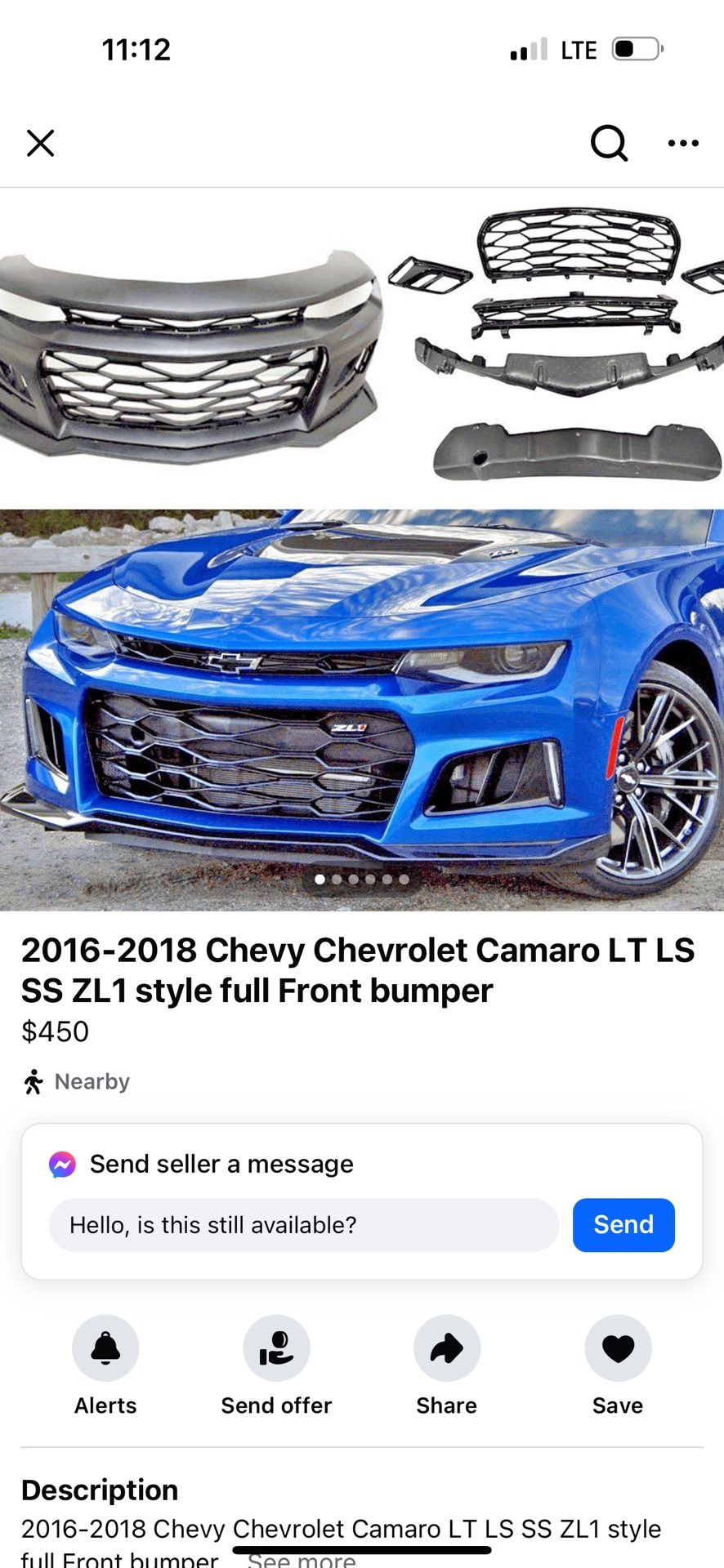 2016 To 2018  Chevy Camaro Front Bumper 