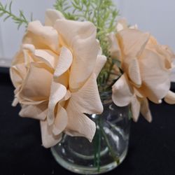 Peach Artificial Flowers with Glass Vase