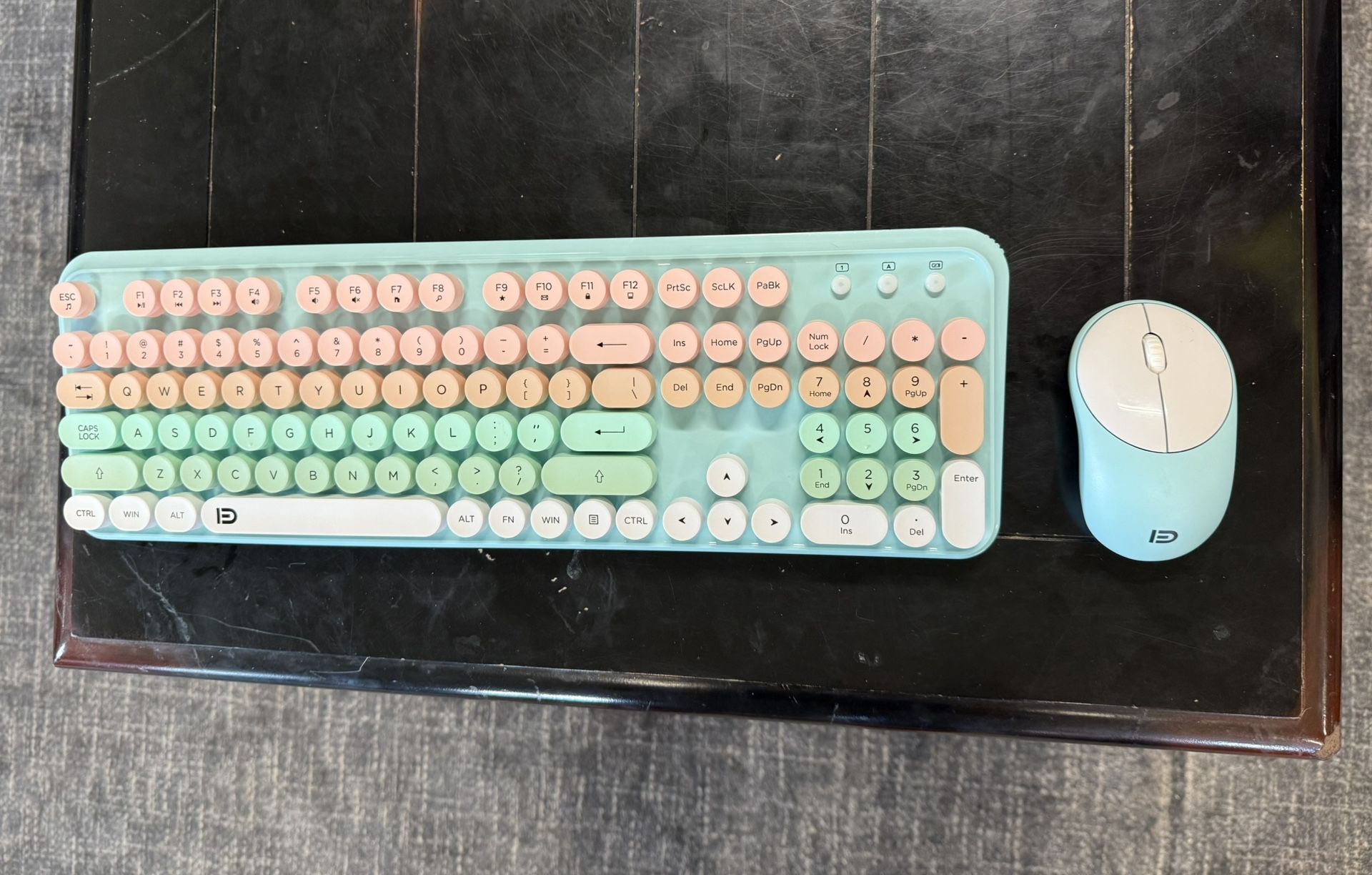 Colorful Wireless Keyboard And Mouse With Dongle  And Mouse Pad