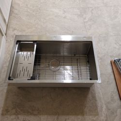 Stainless Single Bowl Drop In Kitchen Sink 32-5/8" X  21-5/8" X 9"