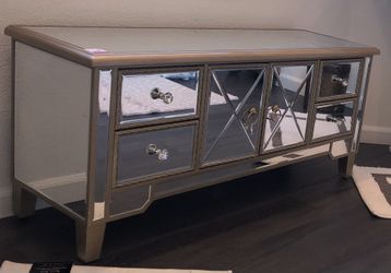 New Mirrored Sideboard Cabinet Drawers Table Gold Jewel Knobs