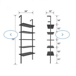 Vineego Black Metal 5-Shelf Ladder Bookcase (23.6-in W x 70.8-in H x 11.8-in D)