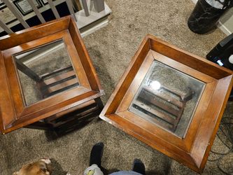Pair of Wood and Glass Top End Tables