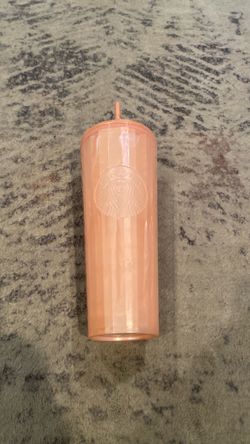 Starbucks Peach Pink Plastic Tumbler with Straw