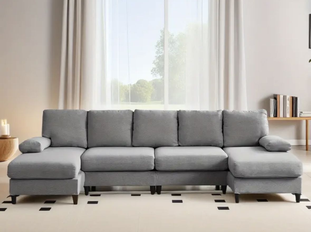 Modern 4-Seat U Shaped Sectional Sofa - Light Gray Couch With Chaise, 115” New & Assembled
