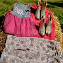 Adorable Toddler Girls' Outfit & Boots Bundle! Unicorn Dress, Disney Princess Pants & Cowgirl Boots