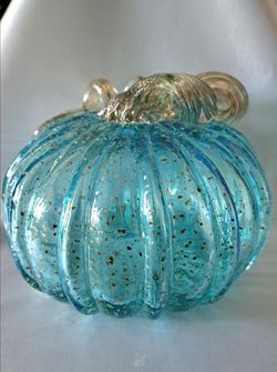 Blue blown glass pumpkin
