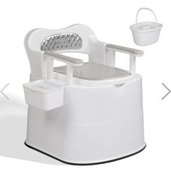 VINGLI Portable Toilet with Back & Handrail & Inner Bucket