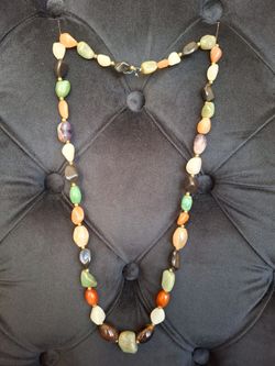 Vintage 60s Semi Precious Polished Stones/Beggar Beads Necklace 28 inch.