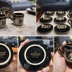 Luxury Terracotta Espresso Set – Handcrafted Black Porcelain with 24K Gold Classical Greek Design