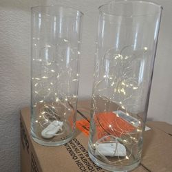 Wedding Glass Cylinder 9 In With Fairy Lights