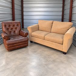 Couch Loveseat & Leather Chair Set