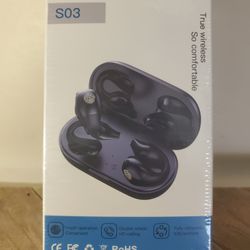S03 Bluetooth 5.3 Earphones - Clip-On Wireless Headphones with Mic - Brand New!!