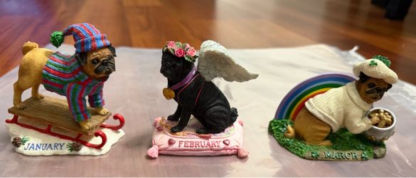 Pug Monthly Calendar Figurines